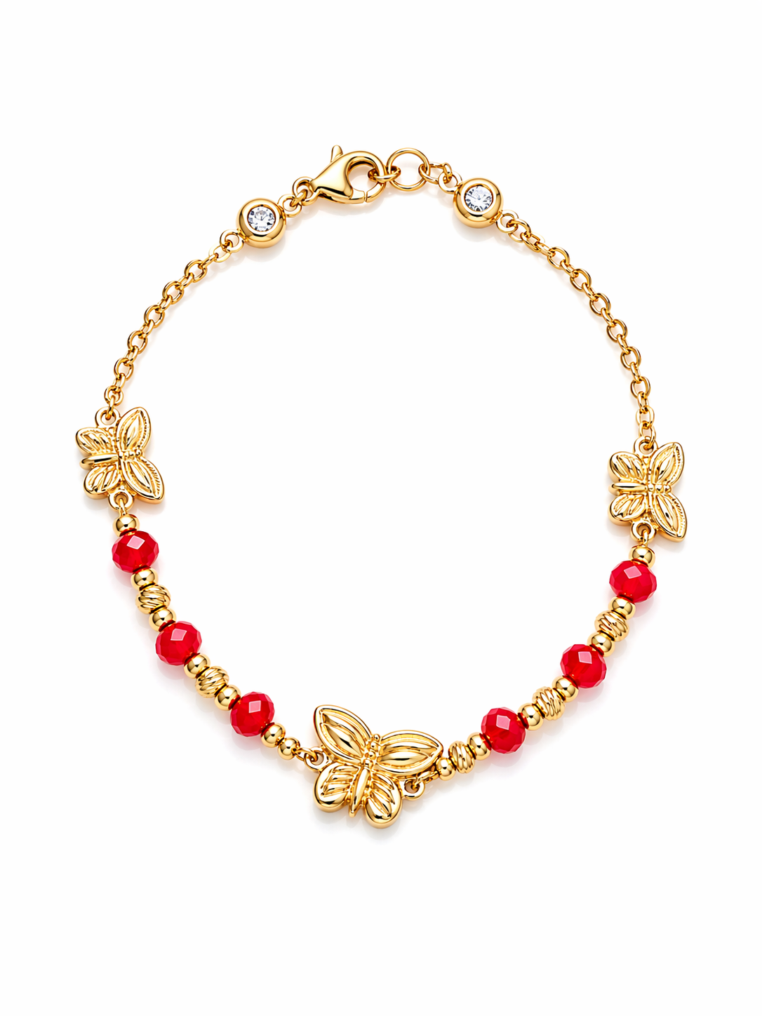 14K BUTTERFLY BRACELET WITH RED STONES DETAIL – 7" – JY Jewelry Wholesale