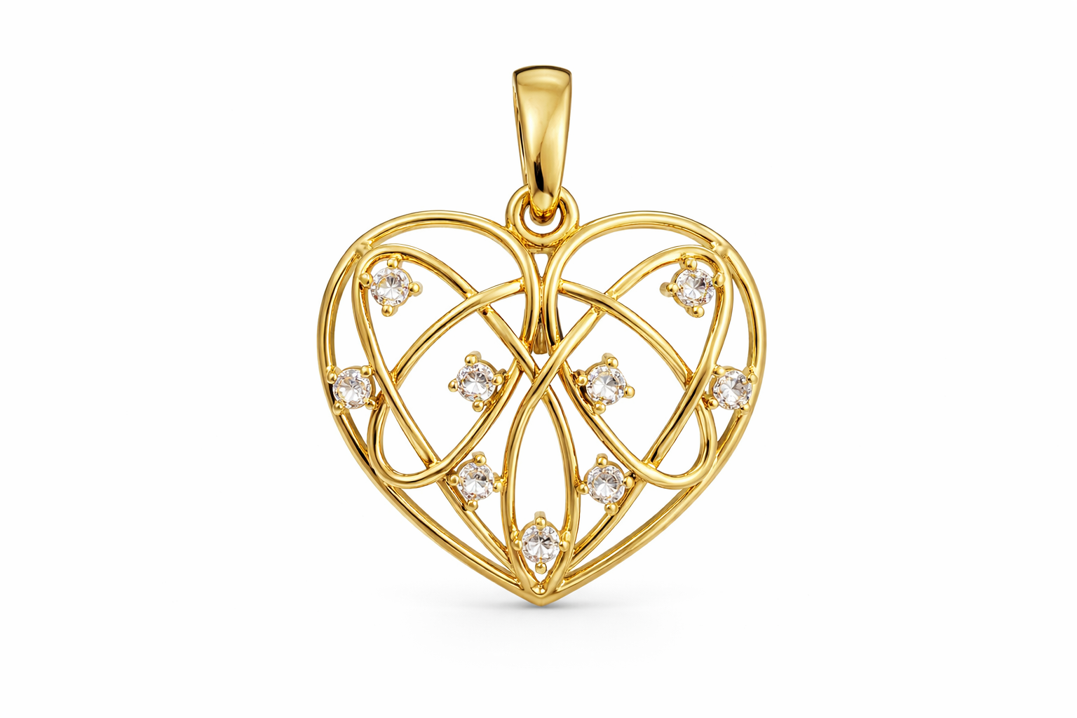 14K CZ DETAILS ABSTRACT DESIGN INSIDE HEART PENDANT – MEDIUM – JY Jewelry Wholesale