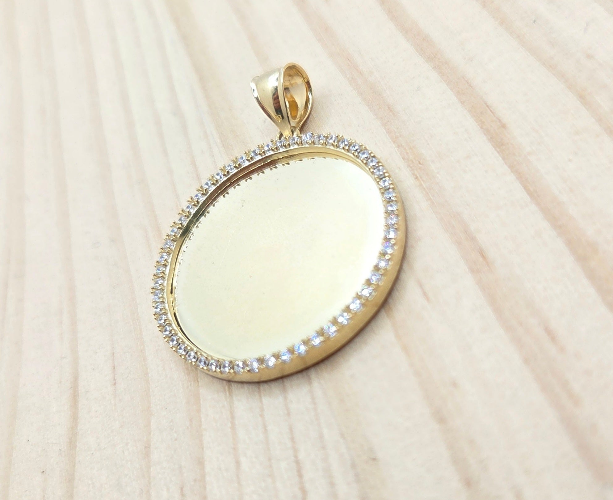 14K CZ FRAME ROUND MEMORIAL PENDANT – SMALL – JY Jewelry Wholesale