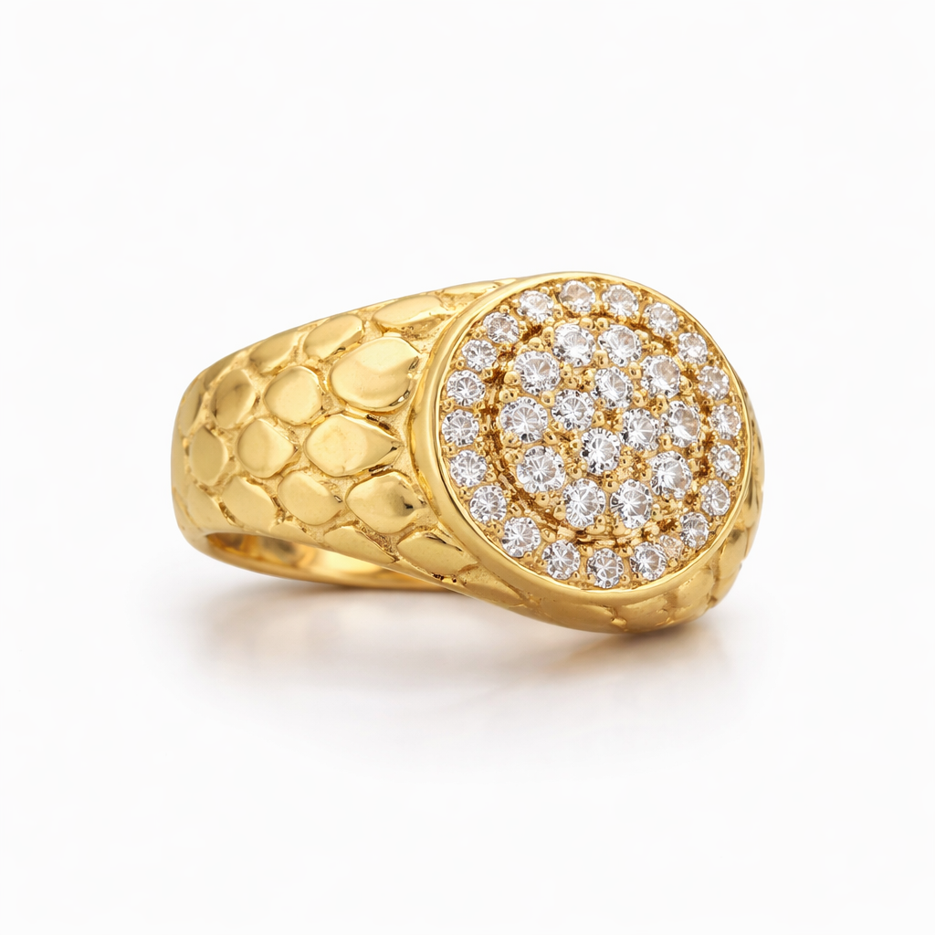 14K EXOTIC NUGGET DESIGN CZ ROUND RING – 10 – JY Jewelry Wholesale