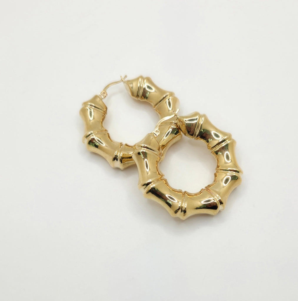 10K MODERN BAMBOO DESIGN HOOPS EARRINGS – JY Jewelry Wholesale
