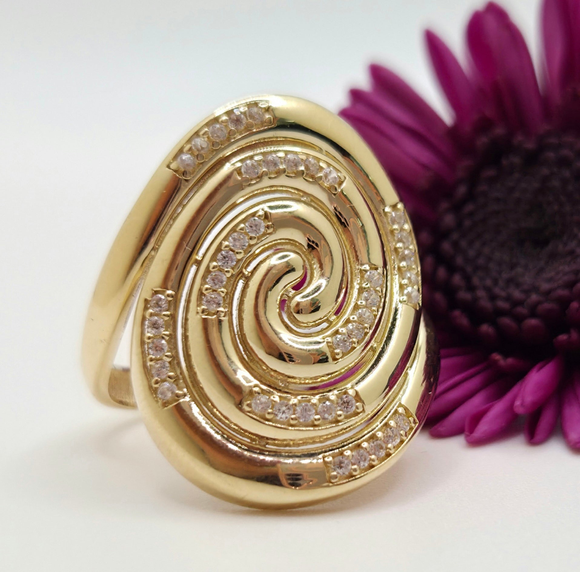 14K MODERN CZ SPIRAL RING – 7 – JY Jewelry Wholesale