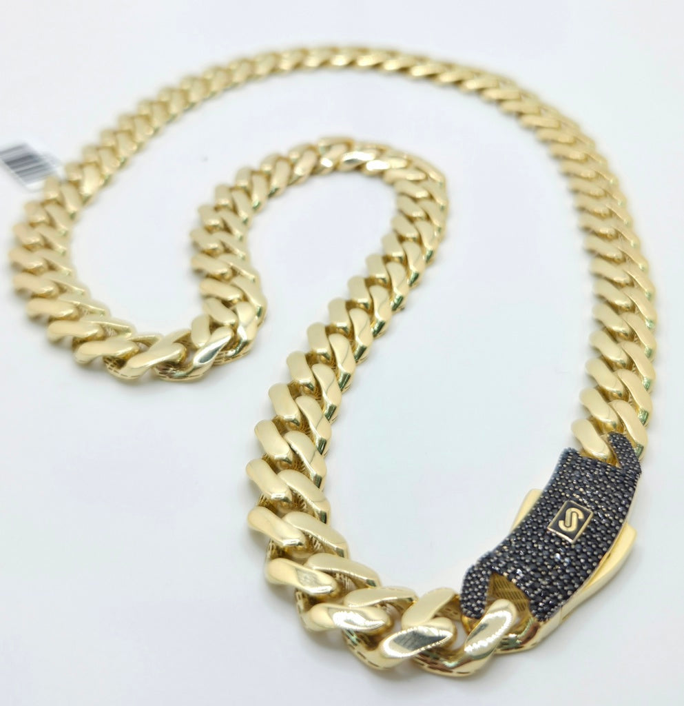 10K CERTIFIED MONACO CHAIN BLACK CZ CLOSURE – 22" 11.5MM – JY Jewelry Wholesale