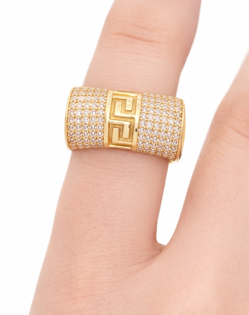 14K EXOTIC CZ AND GREEK DETAIL RING – 8 – JY Jewelry Wholesale