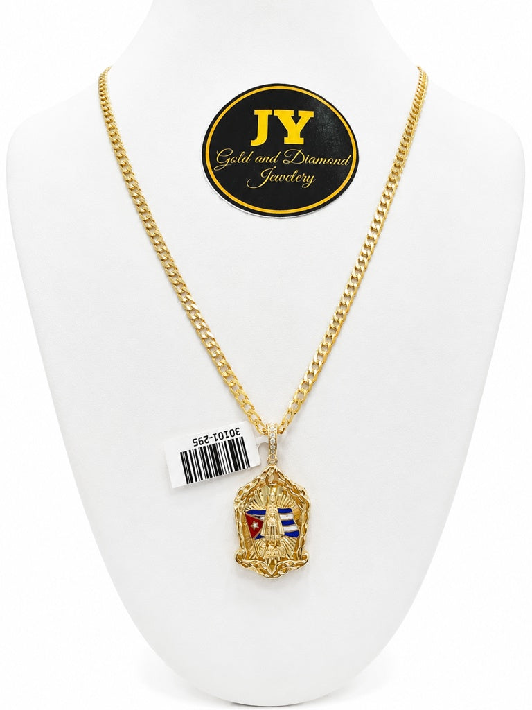 10K CHAIN SOLID CURB FLAT 4mm, 18-Inch, with Medium Virgen de la Caridad Pendant – JY Jewelry Wholesale