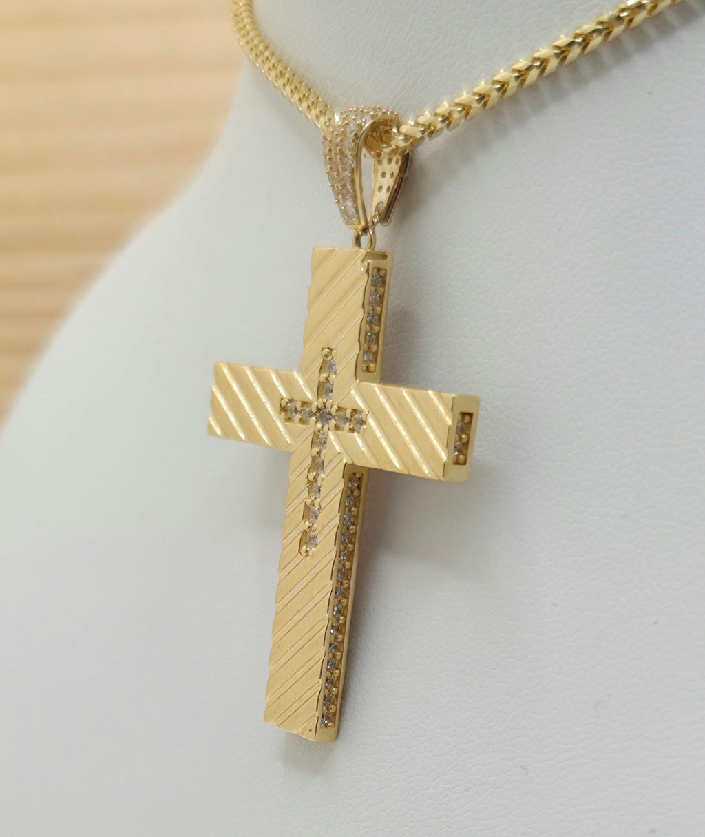 14K DIAGONAL CUT CZ CROSS PENDANT – JY Jewelry Wholesale