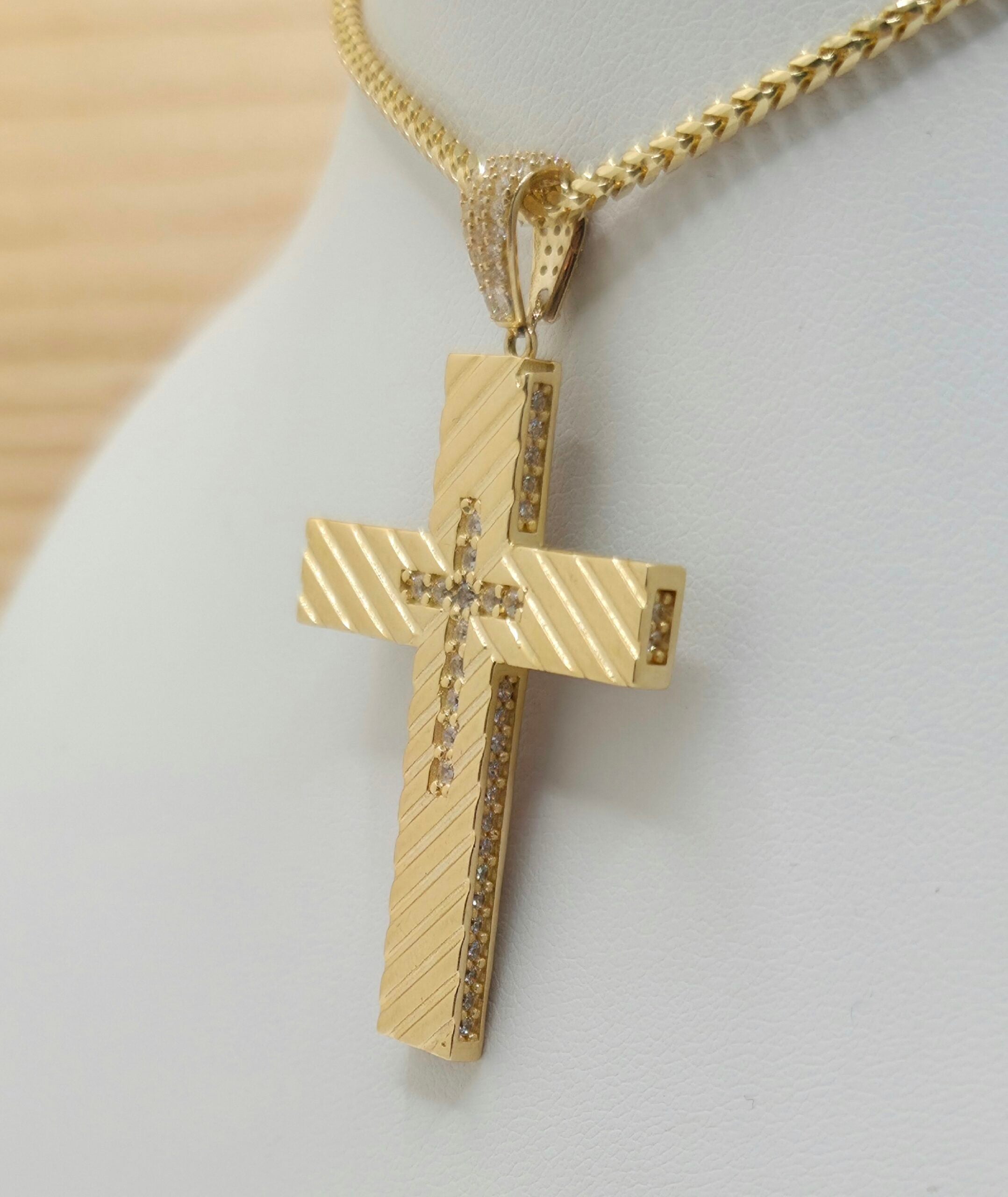 14K DIAGONAL CUT CZ CROSS PENDANT – JY Jewelry Wholesale