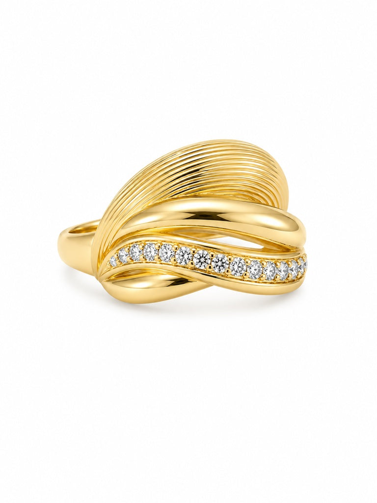 14K DELICATE CZ RIBBED AND INTERWINED DESIGN RING – 8 – JY Jewelry Wholesale