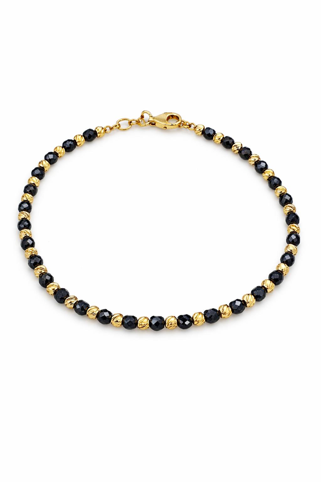 14K YELLOW GOLD BEADED BALL BRACELET BLACK – 8" 3.5MM – JY Jewelry Wholesale