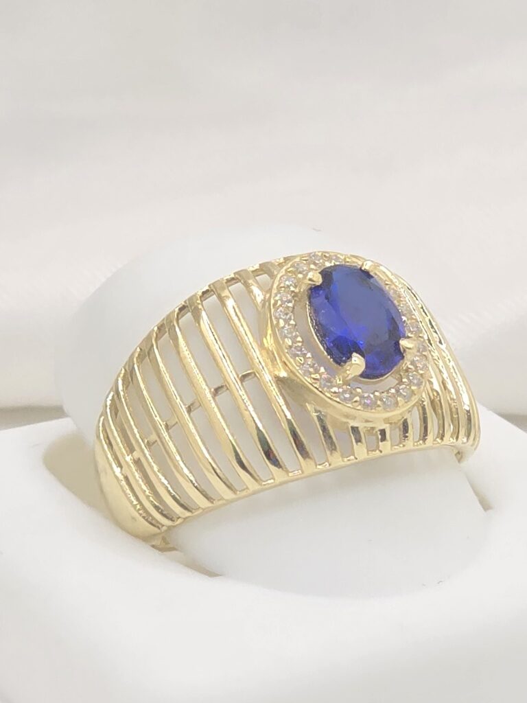 14K DELICATE BAR DESIGN BACKGROUND STRONG BLUE STONE RING – 8 – JY Jewelry Wholesale