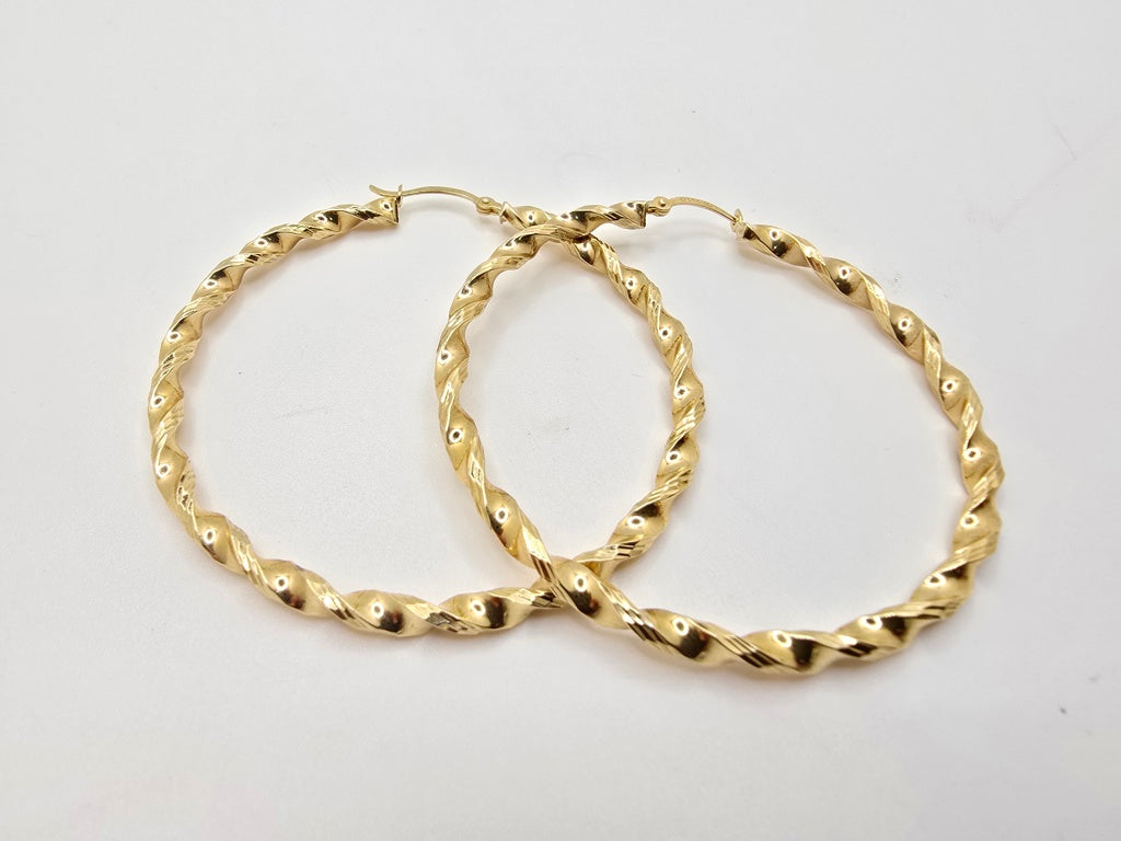 10K ROPE DESIGN TWISTED HOOPS EARRINGS – 3MM – JY Jewelry Wholesale