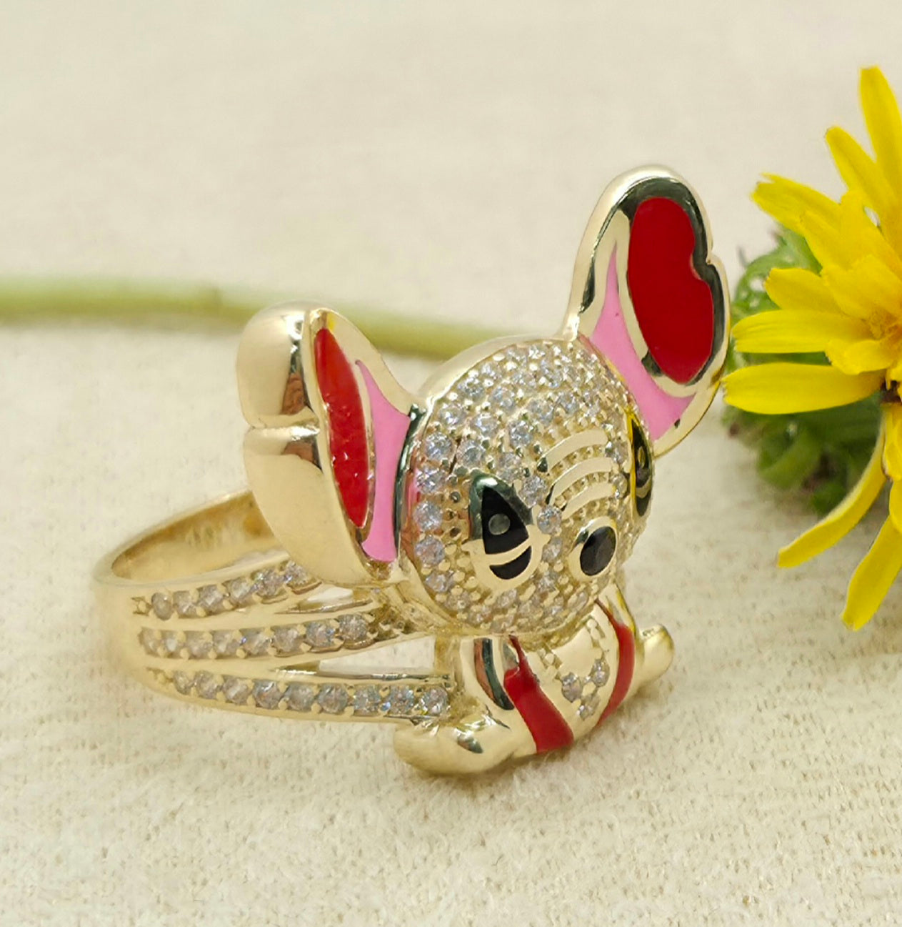 10K CZ PINK STITCH RING – 9 – JY Jewelry Wholesale