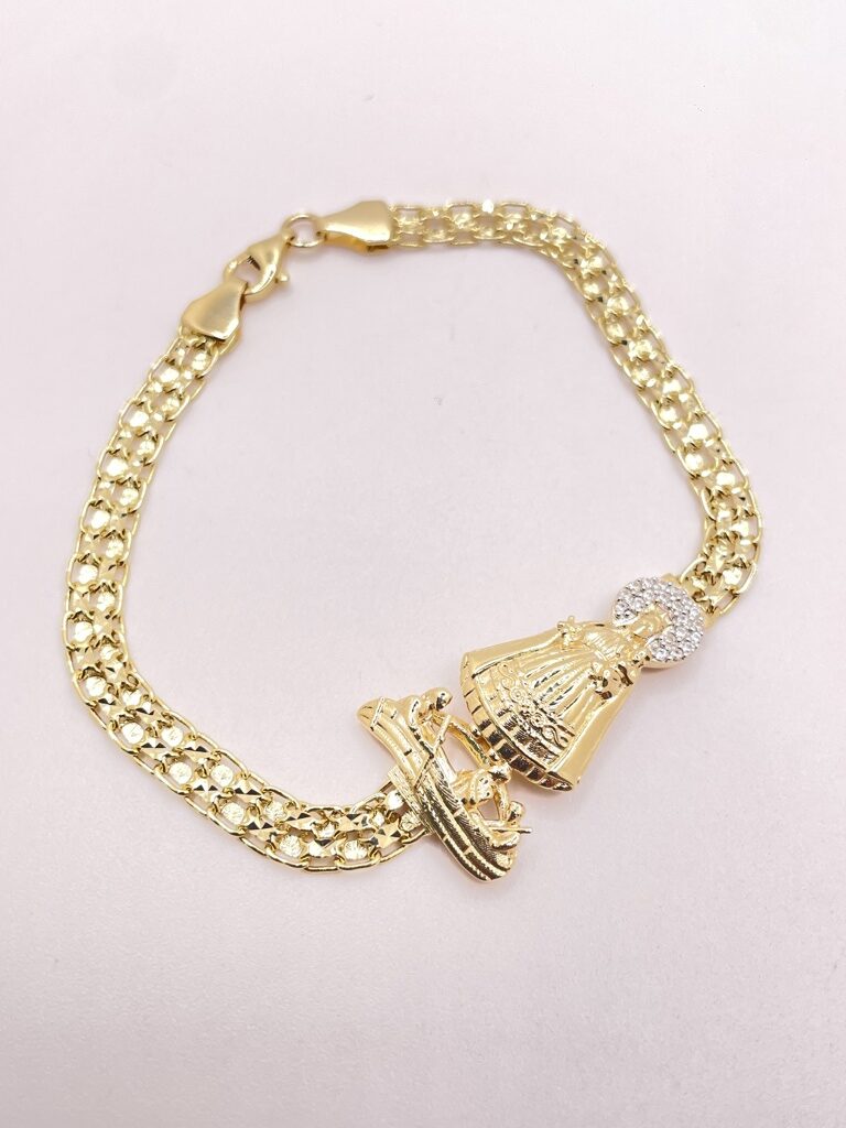14K BISMARK BRACELET WITH VIRGEN DE LA CARIDAD – 7" 5MM – JY Jewelry Wholesale