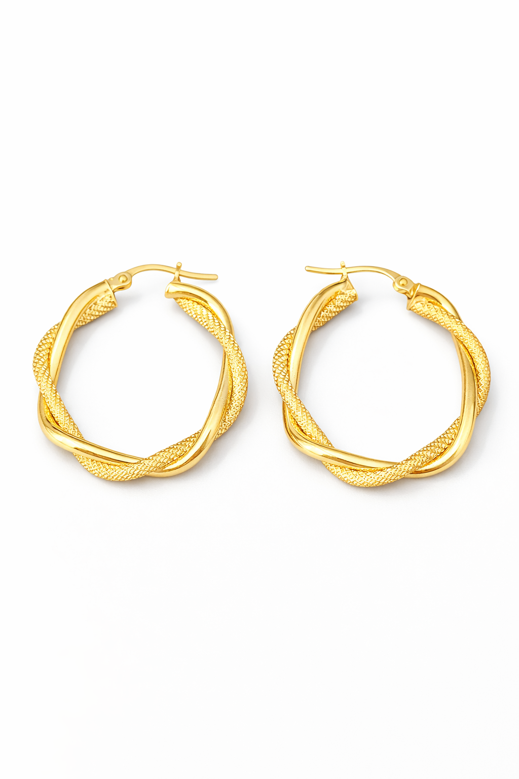 10K DOUBLE CROKED PLAIN & SATIN HOOPS EARRINGS – 4MM X 26MM – JY Jewelry Wholesale