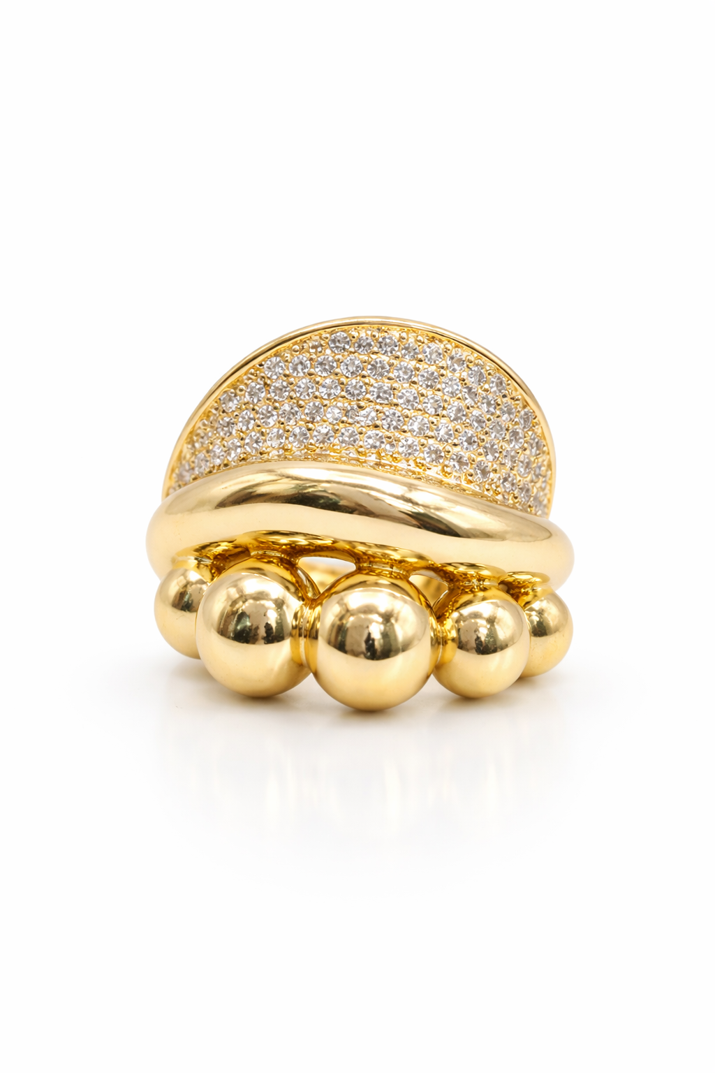 14K MODERN BALLS AND CZ DESIGN WOMAN'S RING – 8 – JY Jewelry Wholesale