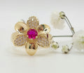 14K MODERN FLOWER PINK STONE CENTER RING – 7 – JY Jewelry Wholesale