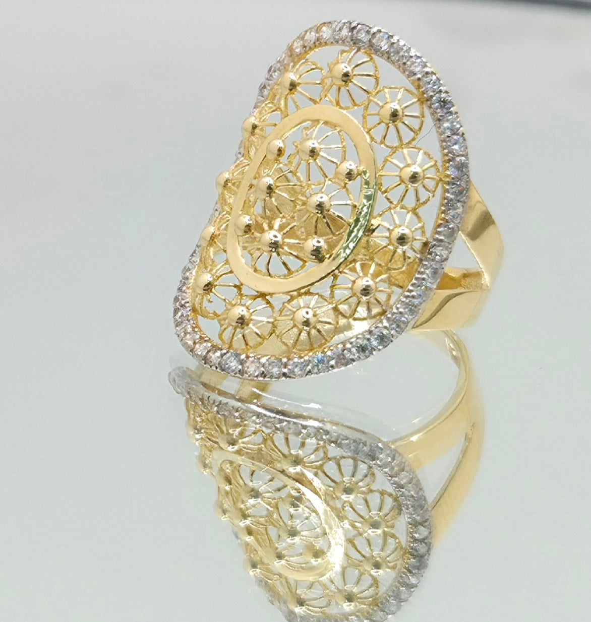 14K CZ OVAL MODERN RING – 7 – JY Jewelry Wholesale
