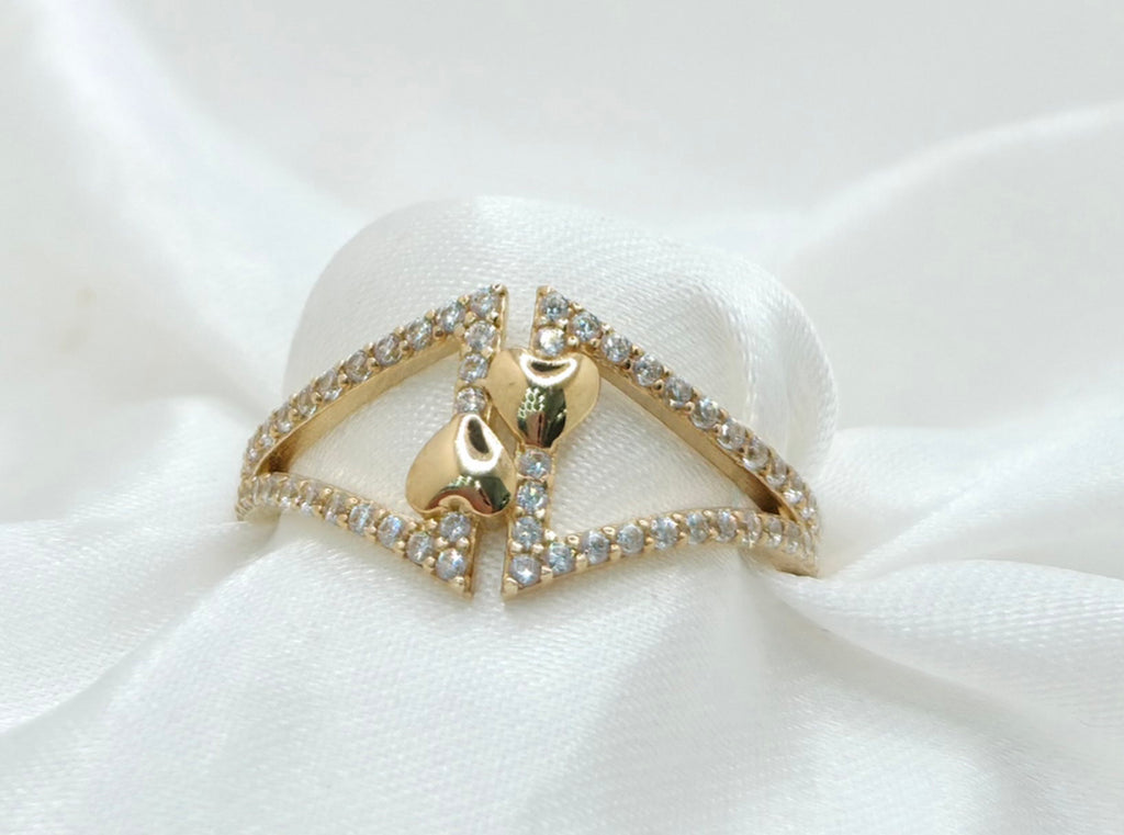 10K DELICATE TWO SMALL HEART RING WITH ZIRCONIA – 7 – JY Jewelry Wholesale