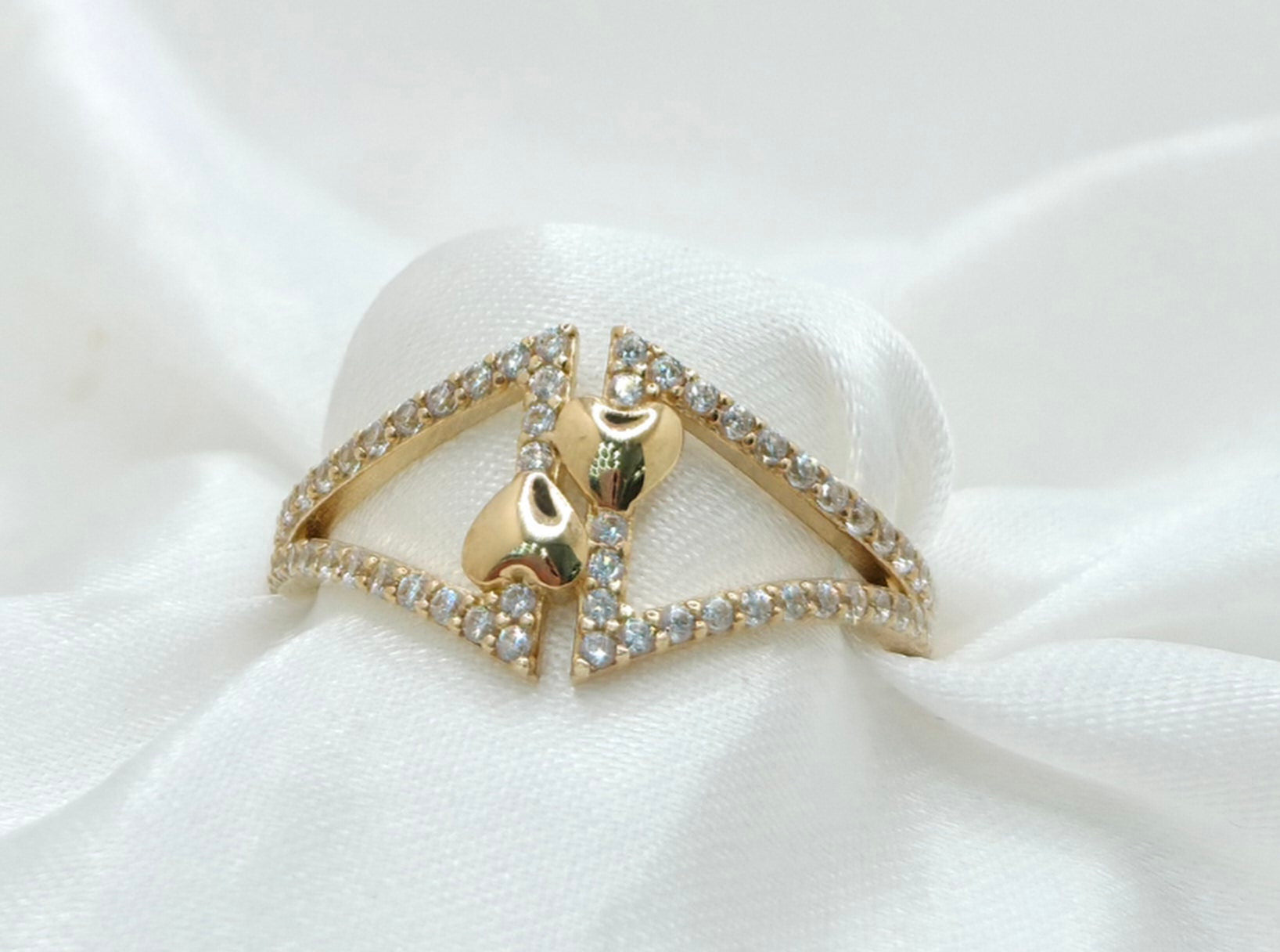 10K DELICATE TWO SMALL HEART RING WITH ZIRCONIA – 7 – JY Jewelry Wholesale