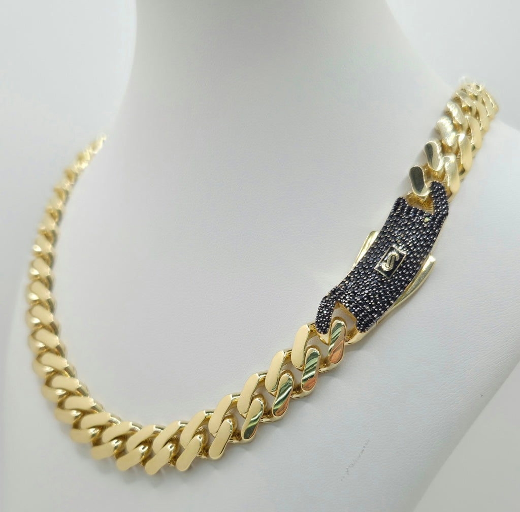 10K CERTIFIED MONACO CHAIN BLACK CZ CLOSURE – 22" 11.5MM – JY Jewelry Wholesale