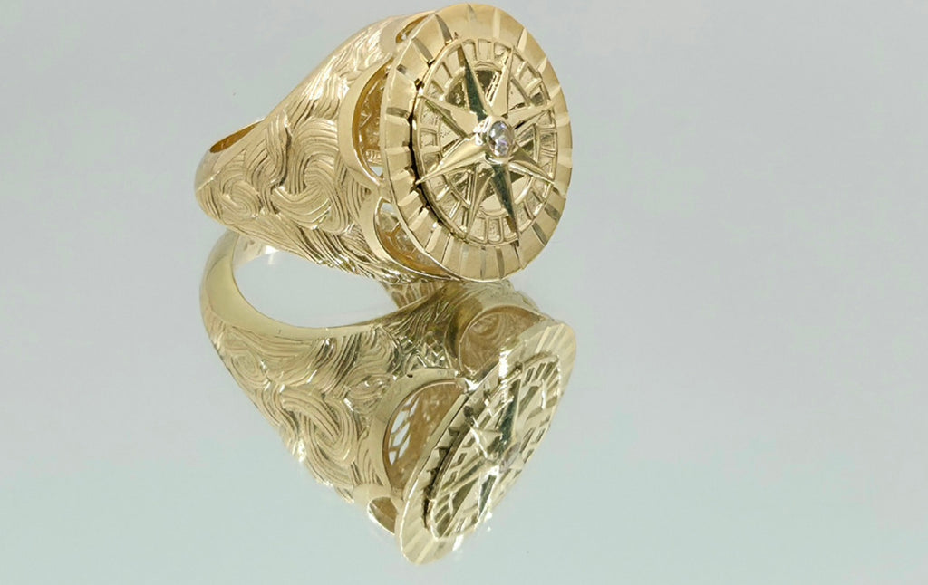 10K DIAMOND CUT DETAIL COMPASS ROSE MEN'S RING – 12 – JY Jewelry Wholesale