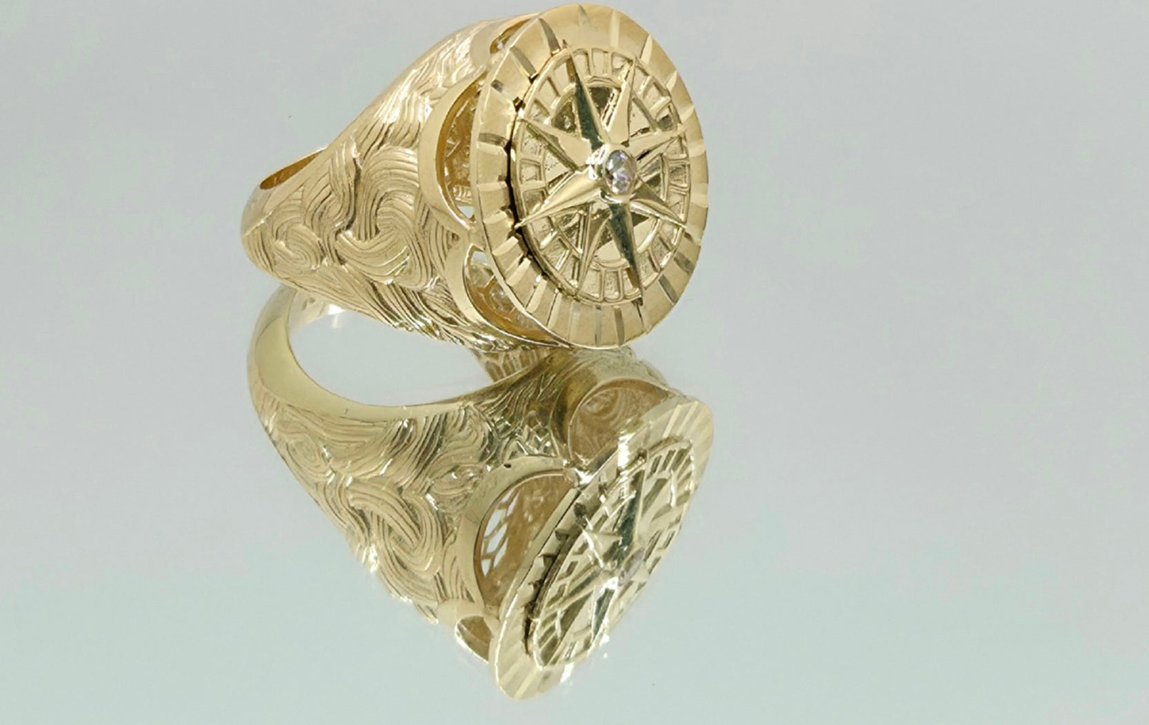 10K DIAMOND CUT DETAIL COMPASS ROSE MEN'S RING – 12 – JY Jewelry Wholesale
