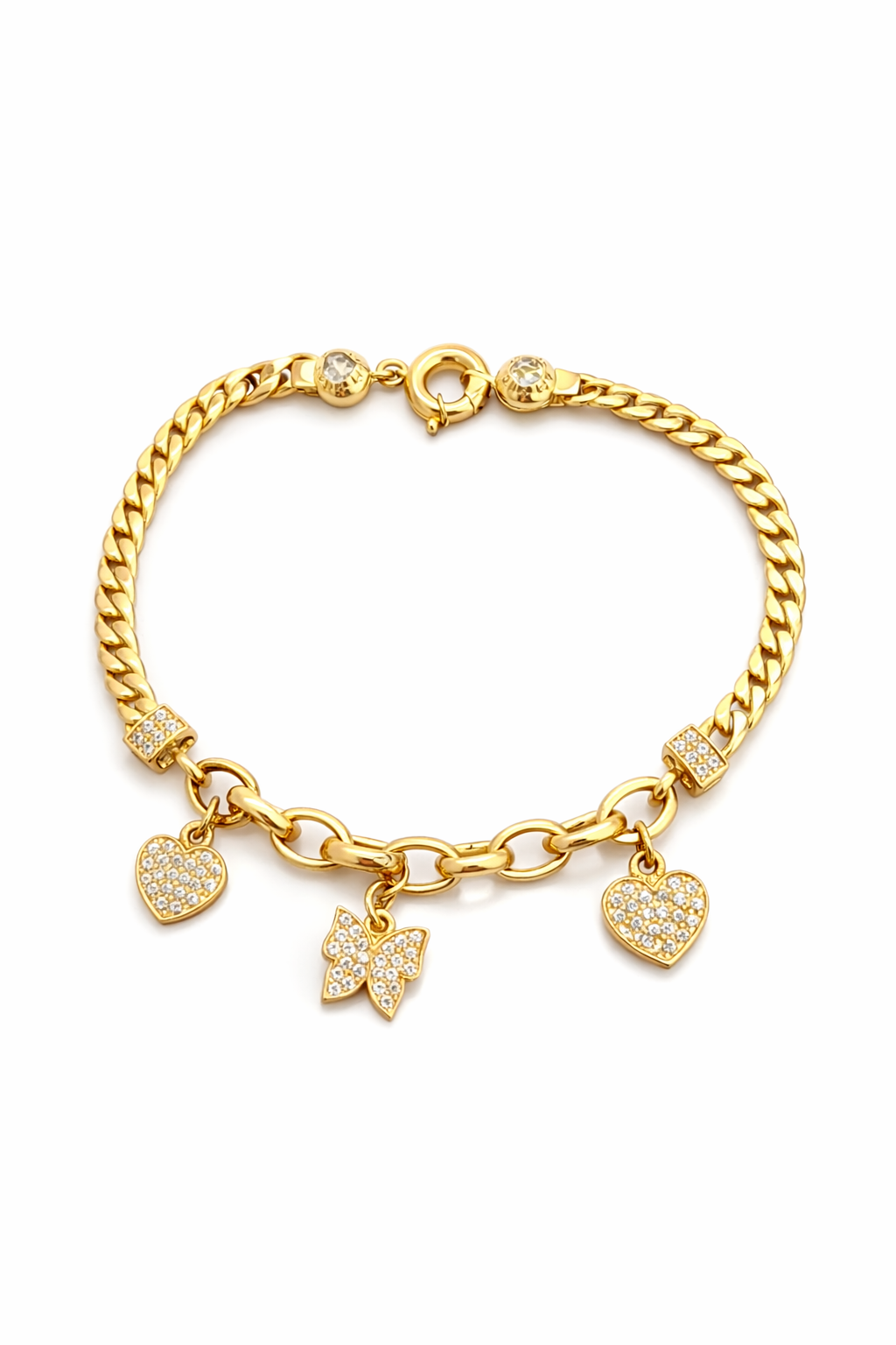 10K SMALL CZ HEARTS AND BUTTERFLY BRACELET – 7" – JY Jewelry Wholesale