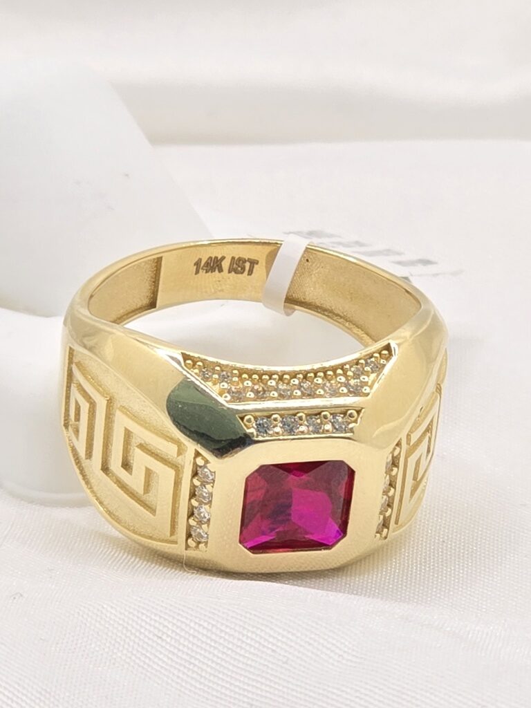 14K SOLID GREEK DESIGN SQUARE RED STONE MAN'S RING – 12 & 12.5 – JY Jewelry Wholesale