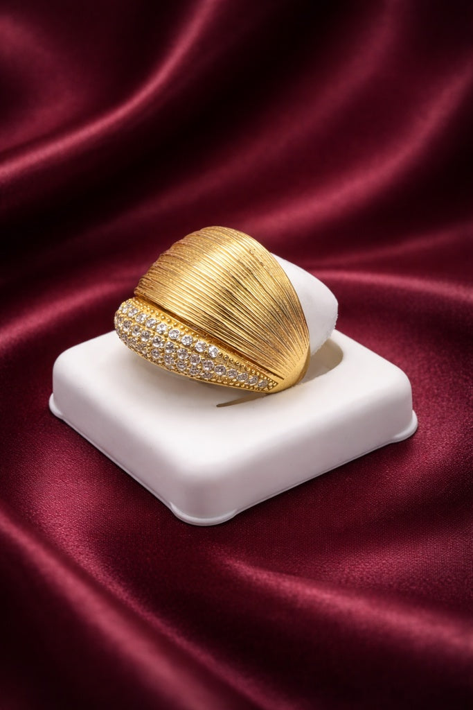 10K MODERN STRIATED RING WITH CZ ROW DETAIL – 7-8 – JY Jewelry Wholesale
