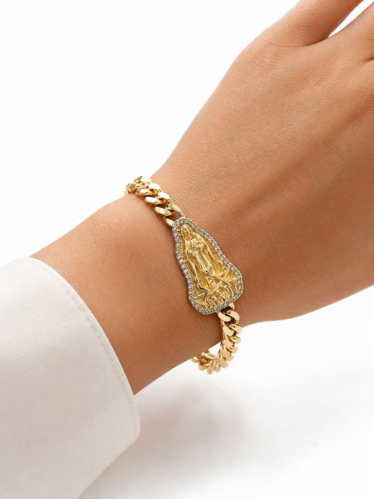 14K MONACO STYLE CZ FRAME CARIDAD BRACELET – 8.5" 7MM – JY Jewelry Wholesale