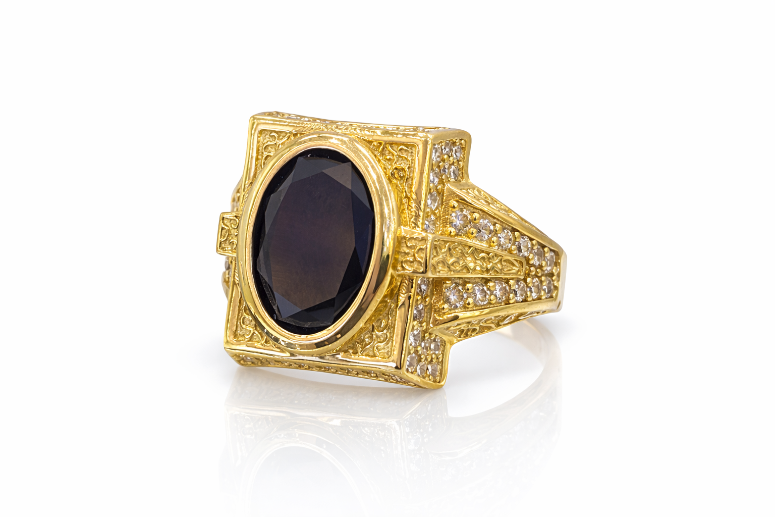 14K ELEGANT SQUARE SHAPE BLACK OVAL STONE RING – 10 – JY Jewelry Wholesale
