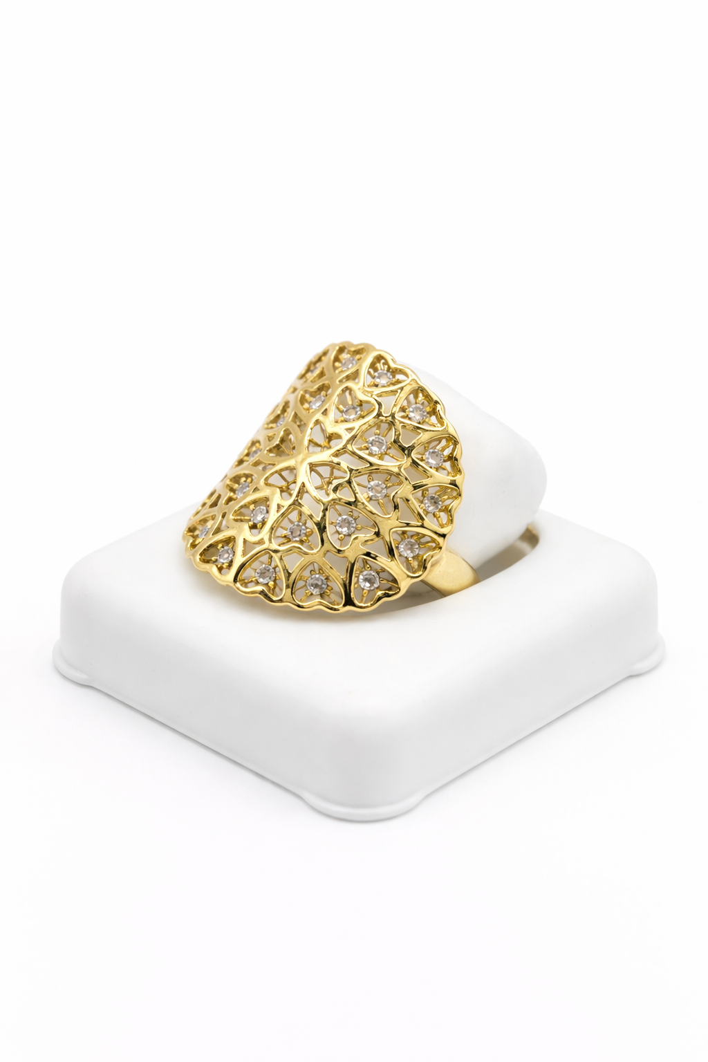14K LARGE MODERN MANY HEARTS CZ DETAIL RING – 7 – JY Jewelry Wholesale