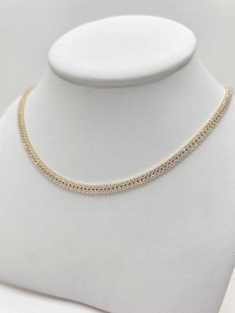 14K ELEGANT DOUBLE ROW TENNIS NECKLACE – 18" 4MM – JY Jewelry Wholesale
