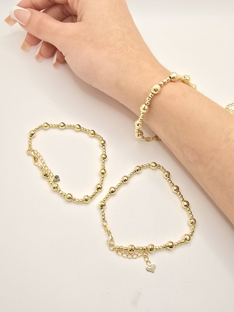 10K YELLOW GOLD MEDIUM BEAD SQUARE CUT BRACELET – 7" – JY Jewelry Wholesale