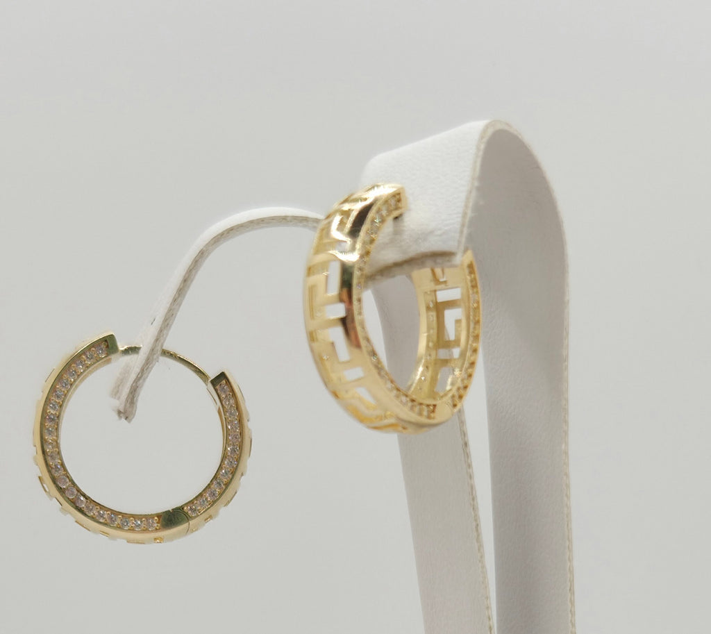 10K TIMELESS GREEK DESING HOOPS EARRINGS CZ – MEDIUM – JY Jewelry Wholesale