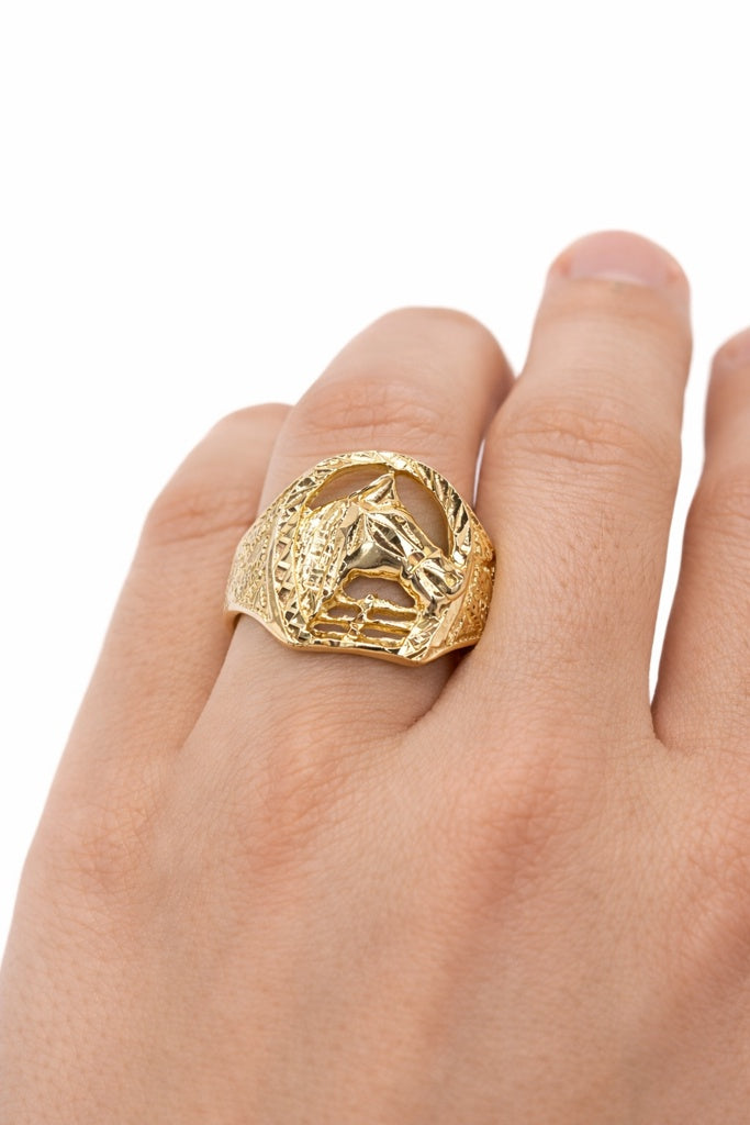 10K NUGGETS DETAILS HORSE RING – 9.5 – JY Jewelry Wholesale