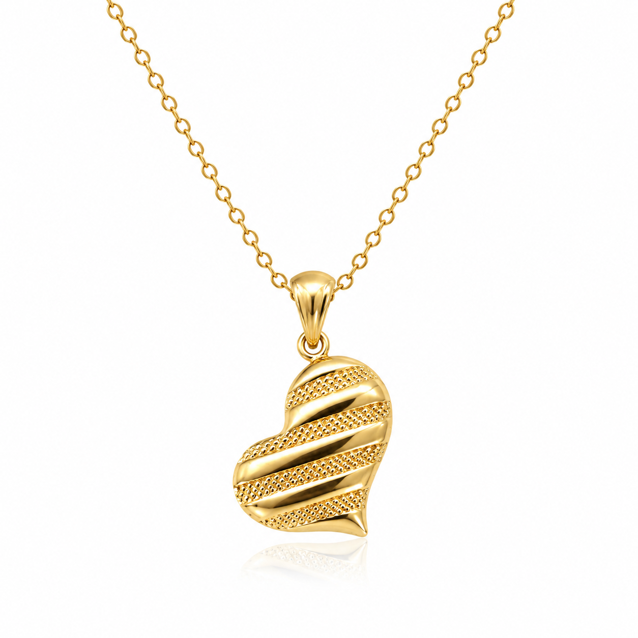14K INFLATED HEART RIBBED DETAILS PENDANT – JY Jewelry Wholesale