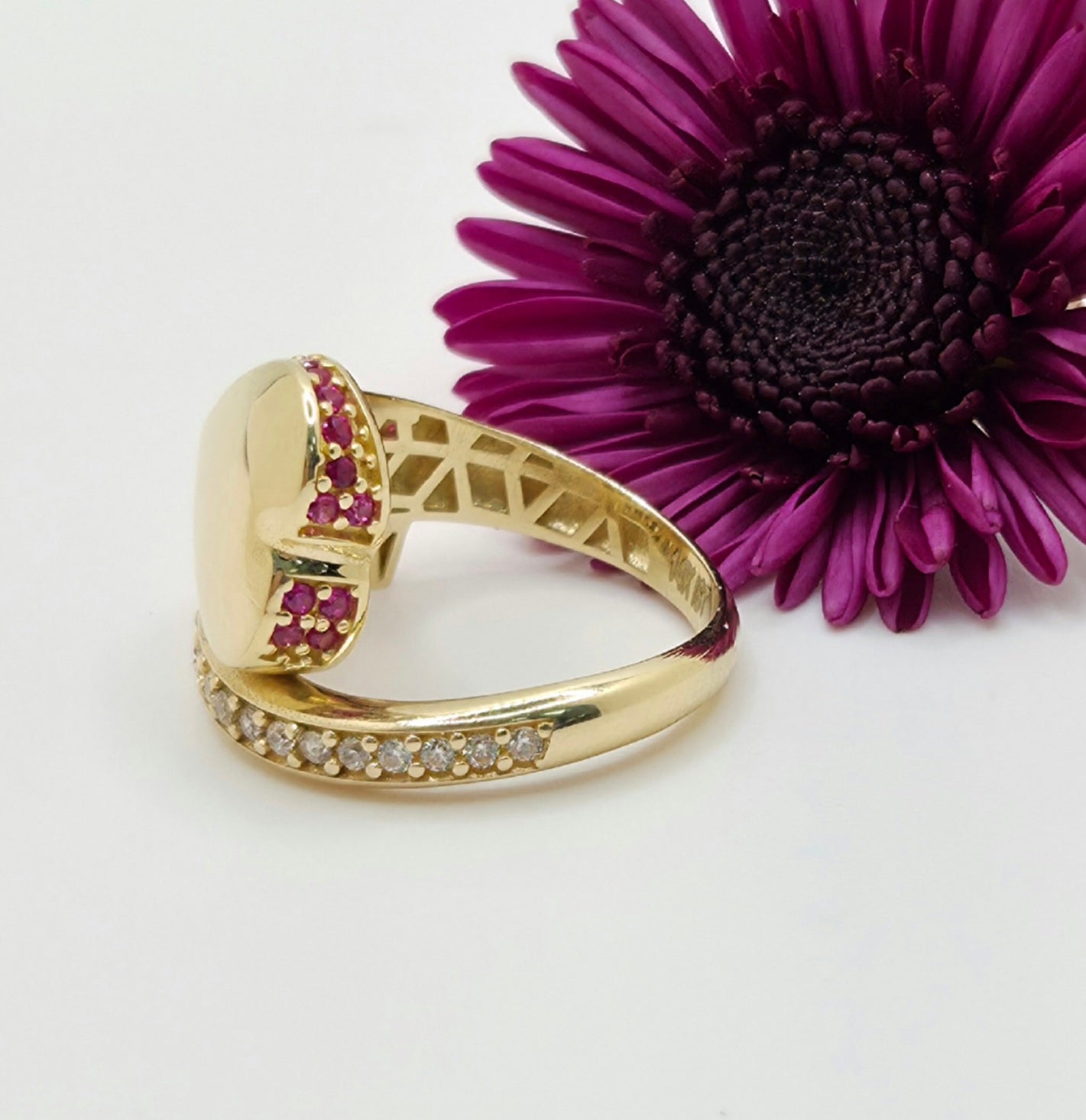 14K MODERN CZ PINK HEART RING – 8 – JY Jewelry Wholesale