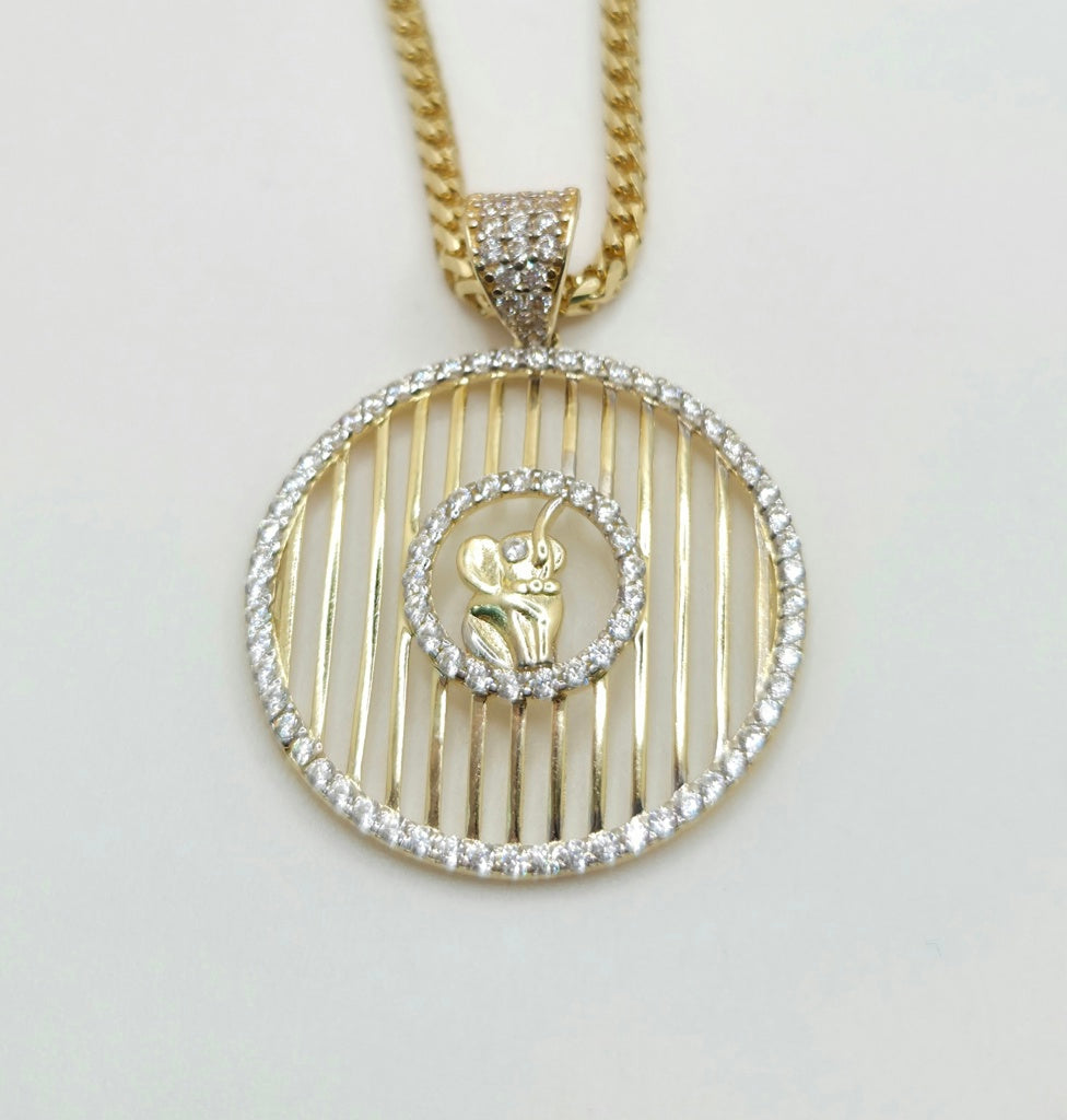 14K BAR BACKGROUND ROUND ELEPHANT CENTER PENDANT – JY Jewelry Wholesale