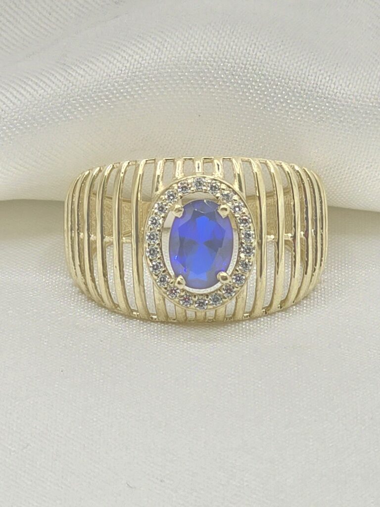 14K DELICATE BAR DESIGN BACKGROUND STRONG BLUE STONE RING – 8 – JY Jewelry Wholesale