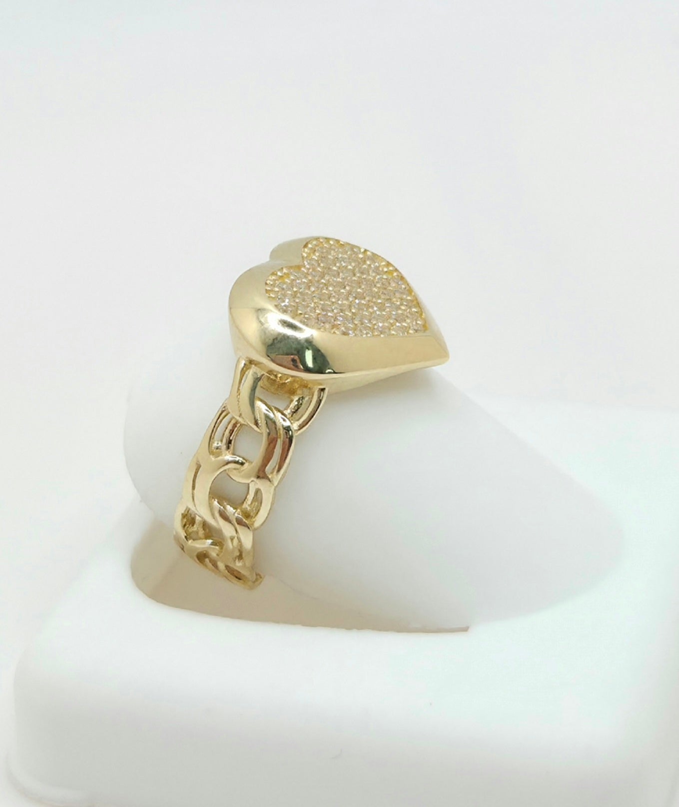 10K CHINO LINK SMALL CZ HEART RING – 8 – JY Jewelry Wholesale