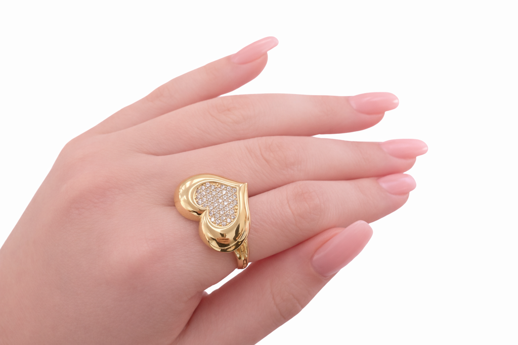 14K CZ PUFFY BIG HEART RING – 8 – JY Jewelry Wholesale