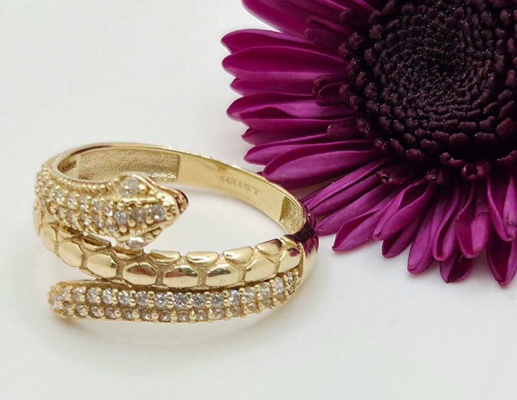 14K MODERN CZ SNAKE RING – 7 – JY Jewelry Wholesale