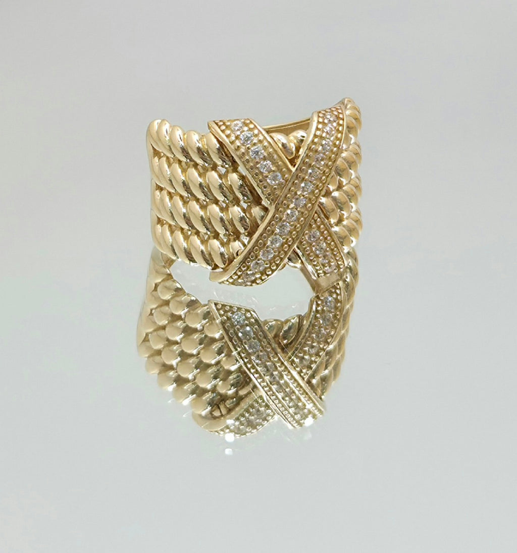 14K MODERN LARG CZ "X" RING – 8 – JY Jewelry Wholesale