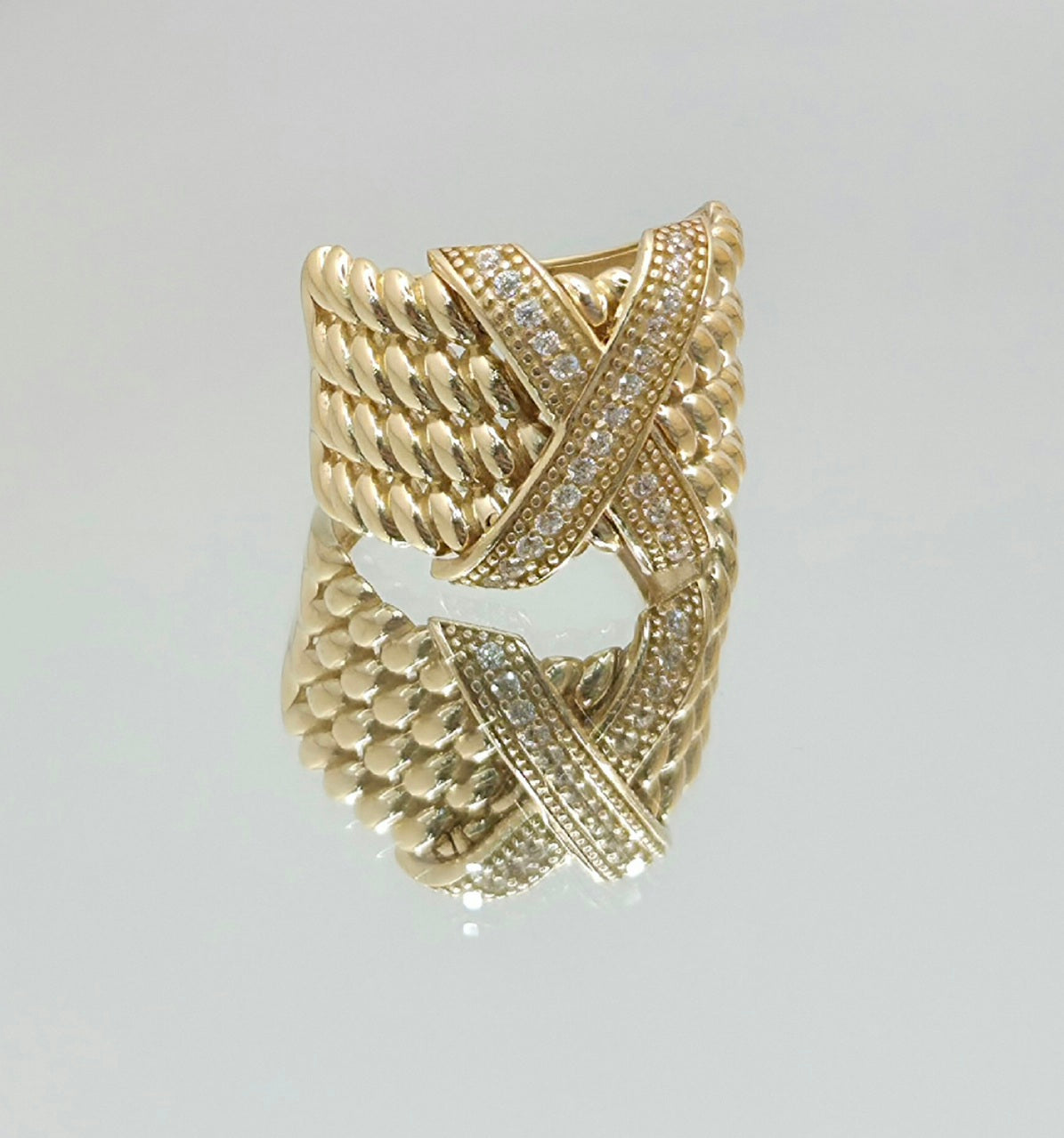 14K MODERN LARG CZ "X" RING – 8 – JY Jewelry Wholesale