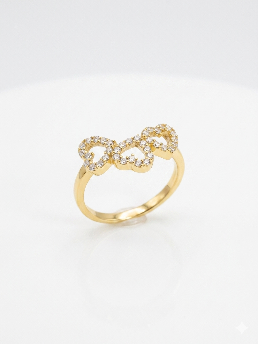 14K BEAUTIFUL RING WITH THREE HEARTS FULL OF CZ – 7 – JY Jewelry Wholesale