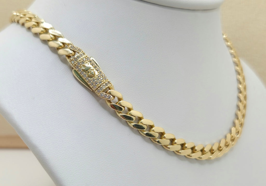 10K CUBAN LINK BAGUETTE HEART NECKLACE – 16" 6.5GR – JY Jewelry Wholesale