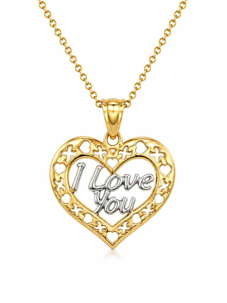 14K HEART PENDANT WITH TWO-TONE DETAIL AND SAYS I LOVE YOU – JY Jewelry Wholesale