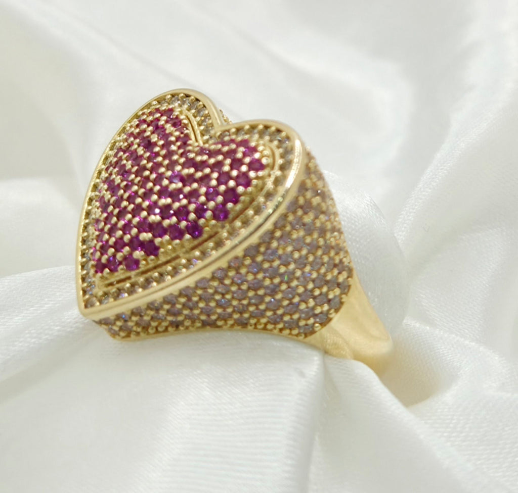10K BIG CZ PINK HEART RING – 7 – JY Jewelry Wholesale