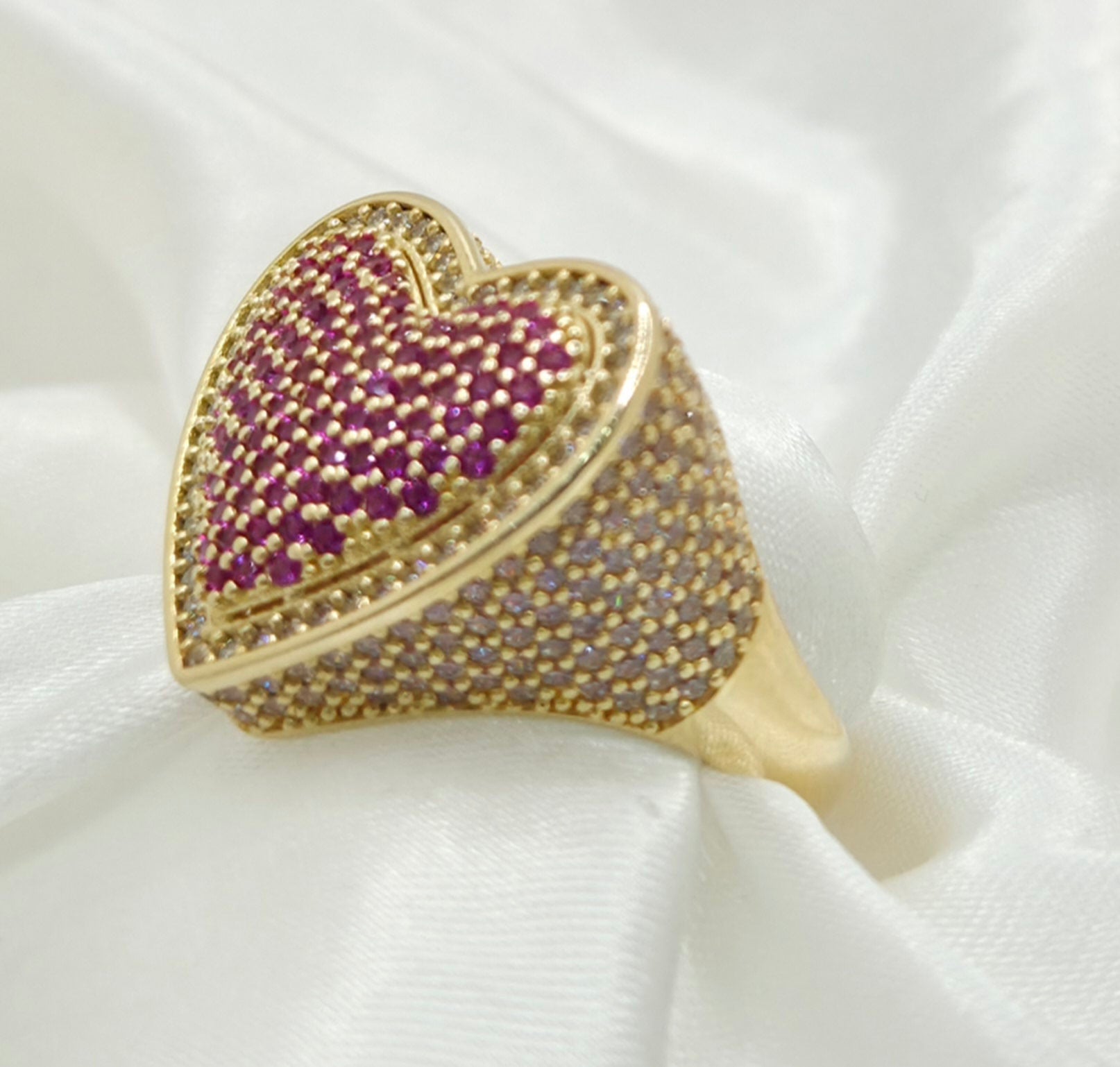 10K BIG CZ PINK HEART RING – 7 – JY Jewelry Wholesale